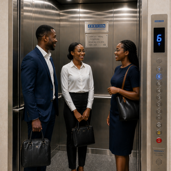 Inside a modern corporate elevator ZEECON Elevators